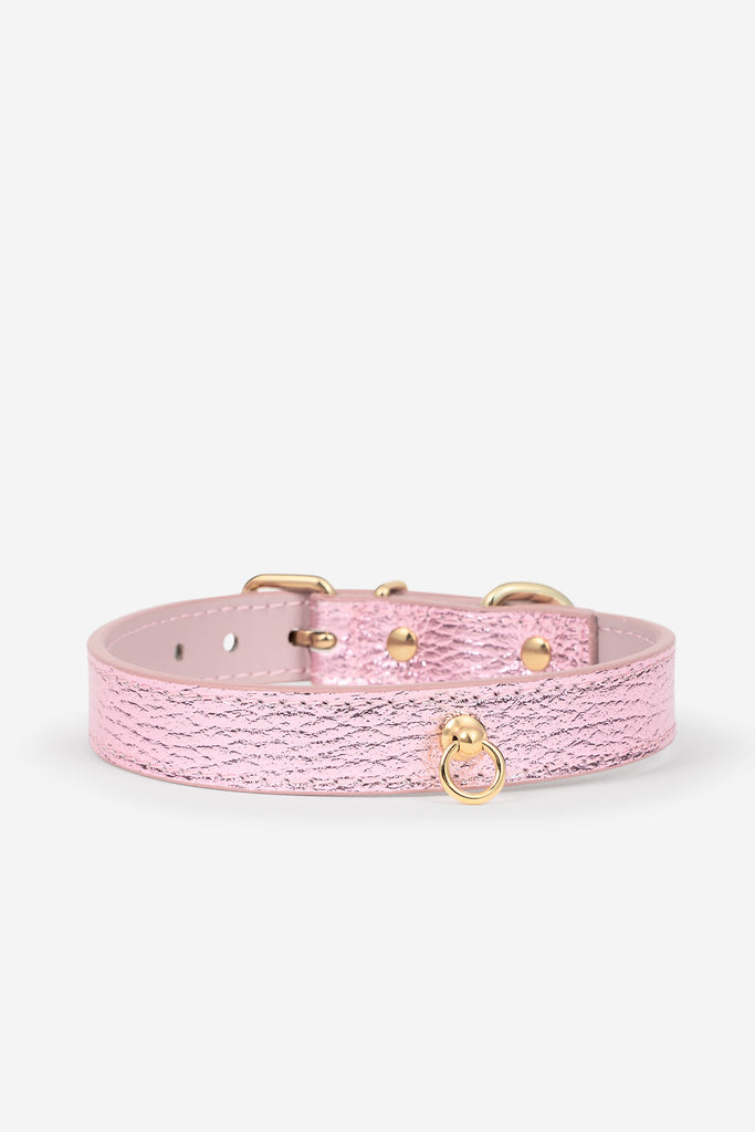 Collar para perros de color rosa metalizado