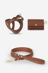 Brown Leather Juno Dog Harness Set - XS / Standard / Classic lead
