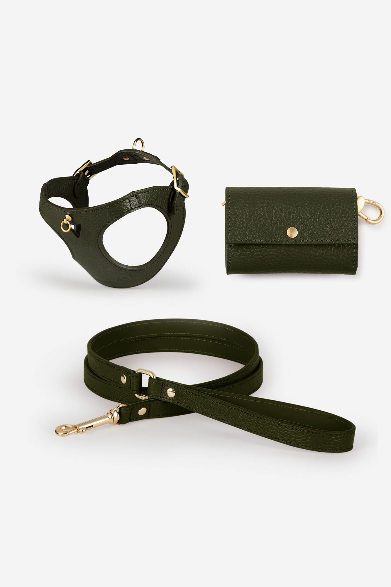 Juno harness set in dark green leather.