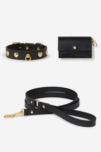 Nara Hundeset Schwarz – Halsband, Leine &amp; Kotbeutelhalter - XS / Hands-free Hundeleine / Toy
